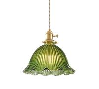 ZTTECH Vintage Glass Pendant Light Retro Hanging Lamp with E27 Brass Fixture and Built-in Switch for Kitchen Island, Dining Room, Living Room, Bar, Cafe, Bedroom (Green, 22cm)