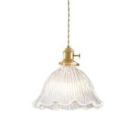 ZTTECH Vintage Glass Pendant Light Retro Hanging Lamp with E27 Brass Fixture and Built-in Switch for Kitchen Island, Dining Room, Living Room, Bar, Cafe, Bedroom (Clear, 22cm)