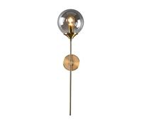 ZTTECH Vintage Industrial Wall Mounted Sconce, Amber Glass Globe with Long Arm Gold Wall Lamp,Golden Wall Light for Bedside (Grey)