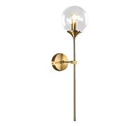 ZTTECH Vintage Industrial Wall Mounted Sconce, TransparentGlass Globe with Long Arm Gold Wall Lamp,Golden Wall Light for Bedside (Transparent)