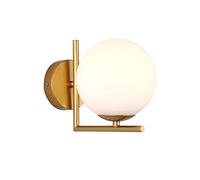 ZTTECH White Glass Ball Wall Light Sconce, White Glass Globe with Gold Base Wall Lamp Wall Light for Bedside (Golden)