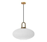 ZTTECH White Glass Pendant Light with Ribbed Glass Lamp Shade and Bronze Finish, Modern Retro Ceiling Light Hanging Lamp (300mm), Clear (STSG-W)