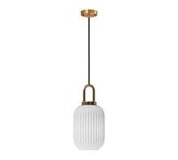 ZTTECH White Glass Pendant Light with Ribbed Glass Lamp Shade and Bronze Finish, Modern Retro Ceiling Light Hanging Lamp (140mm)