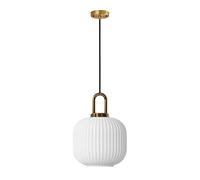 ZTTECH White Glass Pendant Light with Ribbed Glass Lamp Shade and Bronze Finish, Modern Retro Ceiling Light Hanging Lamp (200mm)