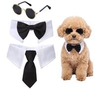 ZTUELIA Cat Dog Tuxedo Collar with Bow Tie Necktie and Decorative Glasses | Adjustable Size, Hook and Loop Closure, Handcrafted, for Cats Dogs Rabbits, Wedding Party Photoshoot Pet Formal Wear