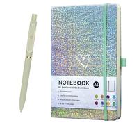 ZTUOK Glitter Laser A5 Notebook with Pen, Lined Journal A5 Notepad for Girls Women,Cute Bling Diary with Heart-Shaped College Ruled Hardcover Notebook for Work School, Note Taking, Business (Green)