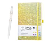 ZTUOK Glitter Laser A5 Notebook with Pen, Lined Journal A5 Notepad for Girls Women,Cute Bling Diary with Heart-Shaped College Ruled Hardcover Notebook for Work School, Note Taking, Business (Yellow)