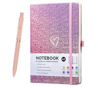ZTUOK Glitter Laser A5 Notebook with Pen, Lined Journal A5 Notepad for Girls Women,Cute Bling Diary with Heart-Shaped College Ruled Hardcover Notebook for Work School, Note Taking, Business (Pink)