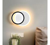 ZTWLEED Indoor LED Wall Lamp, 16W Color Temperature Adjustable 3000K/6000K/4000K, RA≥85 Round Design White+Black for Bedroom, Living Room, Stairs