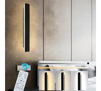 ZTWLEED LED Wall Light Indoor,12W Wall Lamp Modern Dimmable Wall Lamp Strip with Remote Control 2.4GHz,Long Wall Sconce Lights for Bedroom Living Room Corridor Stair 40CM Black