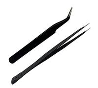 ZTXPRO 2 PCS Nail Art Tweezers, Straight and Curved Tip Tweezers Rhinestone Stickers Picker Pointed Tweezers for Craft, Makeup Tools - Black (PROUK104ECO)