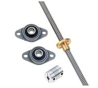 ZTZTZ 3D Printer T8 Lead Screw Horizontal Kit, 100-800mm Lead 8mm 2mm Rod+Brass Nut+KFL08 Bearing Bracket+ Coupling, 1 Set(Pitch 2mm Lead 2mm,450mm)