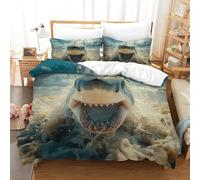 ZUAKLEVCV Duvet Cover Set Great White Shark Modern Duvet Cover All Seasons Comforter Cover Polyester Microfiber 3pc with Zipper Home Bedding Cover Sets for Kids Boys Girls Super King(260x220cm)
