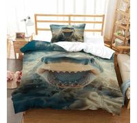 ZUAKLEVCV Great White Shark Bedding Set 3D Printed Duve Cover with Hidden Zipper Closure Soft Microfiber Quilt Cover 2 Pieces for Boys Girls Adults Single(135x200cm)