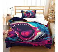 ZUAKLEVCV Great White Shark Duvet Cover Set 3D Printing With Zipper Comforter Cover With Pillow Cases Home Bedding Cover Sets for Kids Boys Girls Aldult Single(135x200cm)