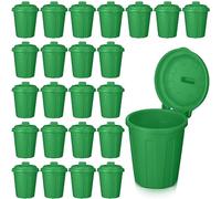 Zubebe 1 Pcs Green Mini Trash Can Mini Toy Garbage Can Small Desktop Storage Bin with Lids for Trash Party Favor Garbage Truck Birthday Decoration Party Supplies Home School Classroom
