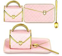 Zubebe 1 Set Coffee Mug Elegant Handbag Shaped Cup Christmas Modern Ceramic Purse Mug with Spoon and Saucer, 10oz Cute Creative Tea Cup for Office Home Woman Girls Gift (Pink)