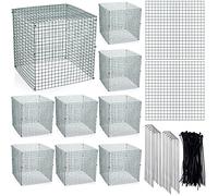 Zubebe 10 Pack Small Wire Plant Protectors Square Plant Protectors from Animals Mesh Cage Chicken Wire Cloche for Shrubs with Ground Stakes and Nylon Ties(Thickness 1mm,Dark Green)