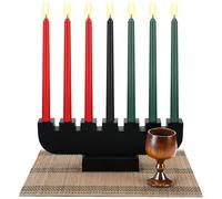 Zubebe 10 Pcs Kwanzaa Celebration Set 3 Red 3 Green 1 Black Kwanzaa Candles Set Black Kwanzaa Kinara Bamboo Placemats Wooden Wine Goblet Kwanzaa Candle Holder Wood Communion Cup for Kwanzaa Decoration