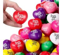 Zubebe 100 Pcs 'Jesus Loves You' Heart Stress Balls Bulk 1.57 Inch Heart Shaped for First Communion, Baptism, Religious Valentine Party Favors and Stress Relieve Fidget Balls Gift