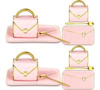 Zubebe 2 Sets Coffee Mug Elegant Handbag Shaped Cup Mother's Day Modern Ceramic Purse Mug with Spoon and Saucer, 10oz Cute Creative Tea Cup for Woman Girls Gift (Pink)