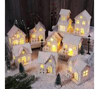 Zubebe 23 Pcs Christmas Village Sets LED Winter Village Houses Accessories Street Lights Trees Miniature Christmas Figurines Scene Desktop Ornament for Indoor Room Landscape Xmas Holiday Party Decor