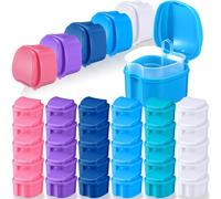 Zubebe 30 Pcs Denture Bath Retainer Case Holder Bulk with Strainer Basket Dental Cup Denture Soaking Container False Teeth Storage Box for Travel Cleaning Brace Mouth Guard, 5 Colors