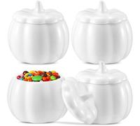 Zubebe 4 Pack Ceramic Pumpkin Canisters with Lids Fall Pumpkin Candy Jars Small Snack Container Cookie Soup Bowl with Lid Tea Holder Bean Holder Jar Tea Canister for Halloween Thanksgiving Autumn