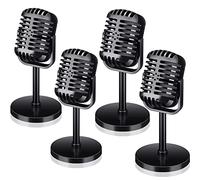 Zubebe 4 Pcs Retro Microphone Props Vintage Plastic Microphone Fake Microphone Toy Pretend Mic for Baby Shower Wedding Birthday Podcast Event Rock and Roll Hip Hop Music Party Decorations(Black)