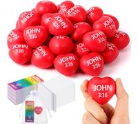 Zubebe 48 Sets Christmas Heart Stress Balls Bulk 1.57'' John 3: 16 Religious Christian Relief Balls with Jesus Cards and Organza Bags Jesus Bible Quotes Motivational Baptism Gifts Basket Stuffers