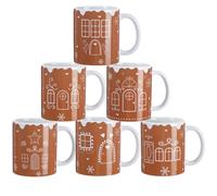 Zubebe 6 Pcs Christmas Coffee Mugs Set 11oz Gingerbread Ceramic Coffee Cups Stackable Cocoa Milk Tea Holiday Mugs Christmas Party Decor Gift for Women Family Friends Colleagues
