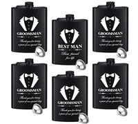 Zubebe 6 Sets Groomsman Proposal Gifts 8 oz Groomsmen Flask with Funnels for Wedding Best Man Engraved Flask for Men Flask Groom Liquor Proposal Bachelor Party, 2 Designs (Steel)