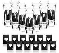 Zubebe Set of 12 Groomsmen Shot Glasses and Poker Card Bottle Openers Groomsmen Proposal Gift Best Man Tuxedo Shot Glasses for Wedding Bachelor Party Favors