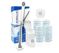 ZUBULUN Disposable Toilet Brush Holder Set Wall Mounted with 40 Cleaner Refills, Small Hidden Bathroom Bowl Cleaning Wand Kit Long Handle with Storage Caddy