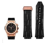 ZUC Genuine Leather Watch Band For Hublot Big Bang Series Cowhide Strap Men Wristband With Tools Accessories Black Brown 26 * 19mm(Black-rose gold)