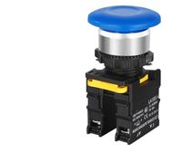 ZUC Mushroom Button Switch Waterproof Latching Momentary Self Reset Locking Panelboard Power Start Switch Red Green 10A 1NO1NC 22mm(Blue,1NO)