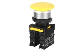 ZUC Mushroom Button Switch Waterproof Latching Momentary Self Reset Locking Panelboard Power Start Switch Red Green 10A 1NO1NC 22mm(Yellow,2NO)