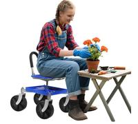 Zucebos Adjustable Height Rolling Garden Cart, 360 Swivel Garden Stool with Wheels Under-Seat Storage Tray for Elderly Seniors,Gardening Work-Seat with Wheels for Patio Lawn Yard Blue