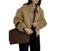Zucige Womens Cropped Wool Jacket Plain Zipper Short Pea Coats Fall Winter Trendy Tweed Jackets 2025, Khaki, L