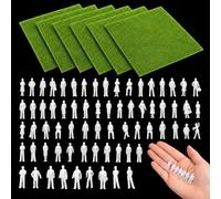 Zuckset 75 Pcs Mini People Figures, 1:100 Scale, White Standing and Seated | Unpainted plastic; includes 6 grass mats, 15 x 15 cm with 3 mm pile; for dioramas, railway layouts and architectural models