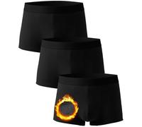 Zueauns Men's Boxers Mens Thermal Boxer Briefs Warm Underpants Fleece Lined Warm Base Layer Winter Thermals Underwear Baselayer Breathable Boxers for Men Comfortable Mens Boxer Shorts Multipack Black