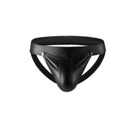 Zueauns Mens Jockstrap Sexy Thong Underwear Faux Leather Jock Straps Supporter Mens Tanga Briefs Bulge Pouch Sissy Lingerie Panties Thongs Naughty Black