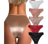 Zueauns Women's Satin Knickers Panties - Seamless Brazilian Lace Hipster Briefs Multicolor