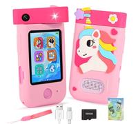 ZUEOKAI Kids Smart Phone Toys with 180° Swivel Lens, Touch Screen & Silicone Case, 1080P Videos, Kids Camera Toys for 3-8 Year Olds, Pink Unicorn