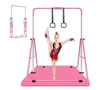 ZUETK Expandable Gymnastics Bar with Mat for Kids, Adjustable Height Junior Training Kip Bar, Folding Gymnastic Horizontal Bars Monkey Bar, Home Gym Equipment for Kid Gymnasts, Child, Girl, Boy