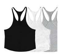 ZUEVI Men's Stringer Tank Tops Muscule Cut Bodybuilding Gym Vest Y-Back Workout Sleeveless T-Shirt, Black&white&gray, 3XL