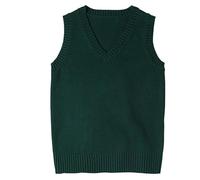 ZUEVI Women's Sweater Vest Classic V Neck Uniform Pullover Knitwear Tops Sleeveless Knitted Sweaters Vests, Dark Green, Small