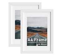 Zueyunstoo A4 Picture Frame, Pack of 2 A4 Photo Frame with Mount, 21x29.7cm White A4 Frame, Wall Mounted and Freestanding