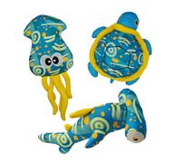 ZUFFI The Sea Squad 3-Pack: Floating Shark, Squid & Turtle Plush Dog Toys for Extra Small, Small & Medium Dogs - Durable, Quick-Dry Water Play Set for Dogs
