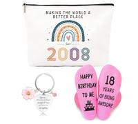 ZUFIO Funny 18th Birthday Gifts for Women 2008 - Retro Water-Resistant Makeup Bag, Personalized Socks & Inspirational Keychain, Cute 18th Birthday Gift Set for Bestie, Sister, Friend(18TH)